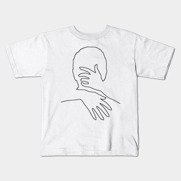 My Valentine Tight Hug Black Line Drawing On White Kids T-Shirt by podartist